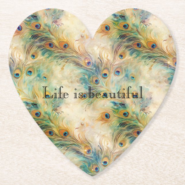 Aqua Green Gold Peacock Feathers Untersetzer (Vorderseite)