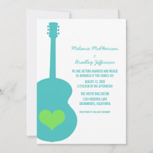 Aqua/Green Guitar Heart Wedding Einladung