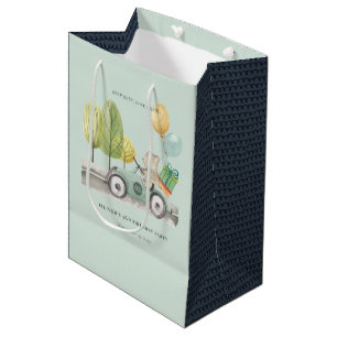 Aqua Green jedes Alter Geburtstagsparty Teddy Car Mittlere Geschenktüte