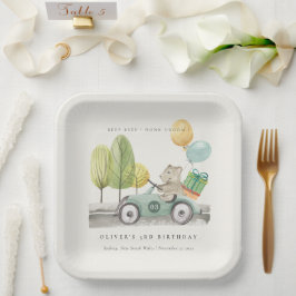 Aqua Green jedes Alter Geburtstagsparty Teddy Car Pappteller