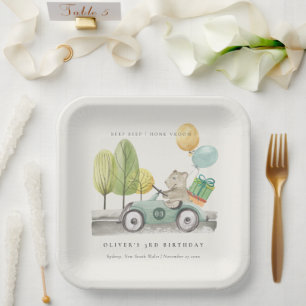 Aqua Green jedes Alter Geburtstagsparty Teddy Car Pappteller