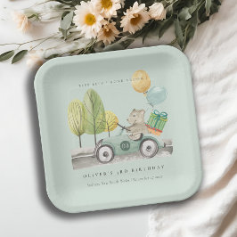 Aqua Green jedes Alter Geburtstagsparty Teddy Car Pappteller