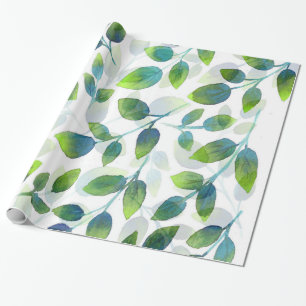 Aqua Green Leaf Muster Geschenkpapier