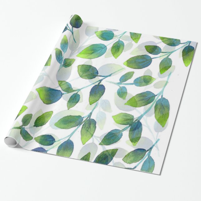 Aqua Green Leaf Muster Geschenkpapier (Ungerollt)