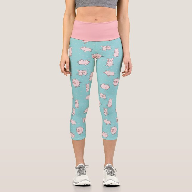 Aqua Green Little Piggies Capri Leggings (Vorderseite)