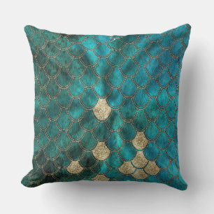 Aqua green Mermaidskales mit goldenem Glitzer Kissen