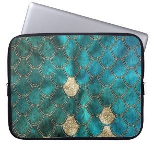 Aqua green Mermaidskales mit goldenem Glitzer Laptopschutzhülle