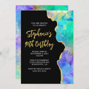 Aqua Green Multi Fire Opal Gold Glam 90. Geburtsta Einladung
