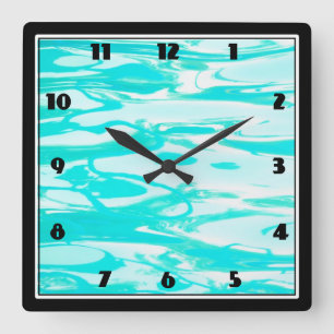 Aqua Green Pool Wasser Abstrakter Hintergrund Quadratische Wanduhr