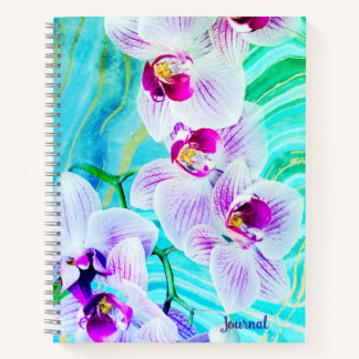 Aqua Green Purple Floral Geode Name Journal Notizbuch