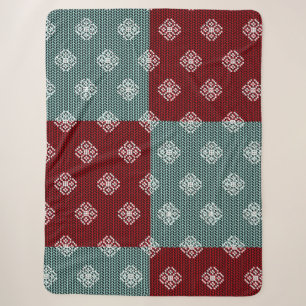Aqua Green/Red Patchwork Sherpa Blanket Sherpadecke