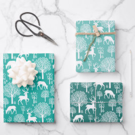 Aqua Green Rentier Weihnachtswrapping Paper Geschenkpapier Set
