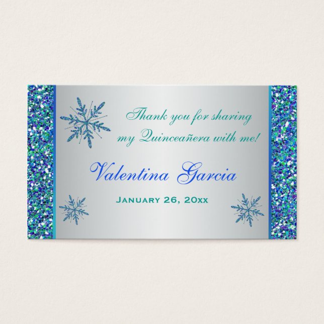 Aqua Green Silver Snowflakes Quinceanera Gefallen  (Vorderseite)