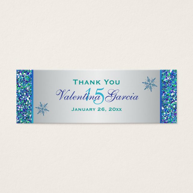 Aqua Green Silver Snowflakes Quinceanera Gefallen  (Vorderseite)