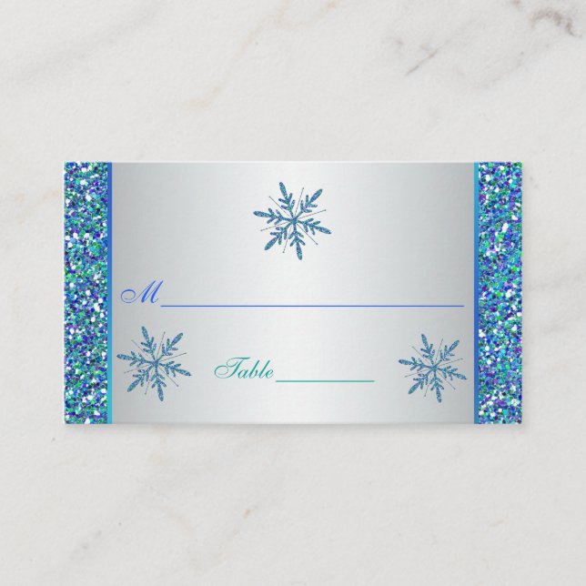 Aqua Green Silver Snowflakes Quinceanera Platzkart Platzkarte (Vorderseite)