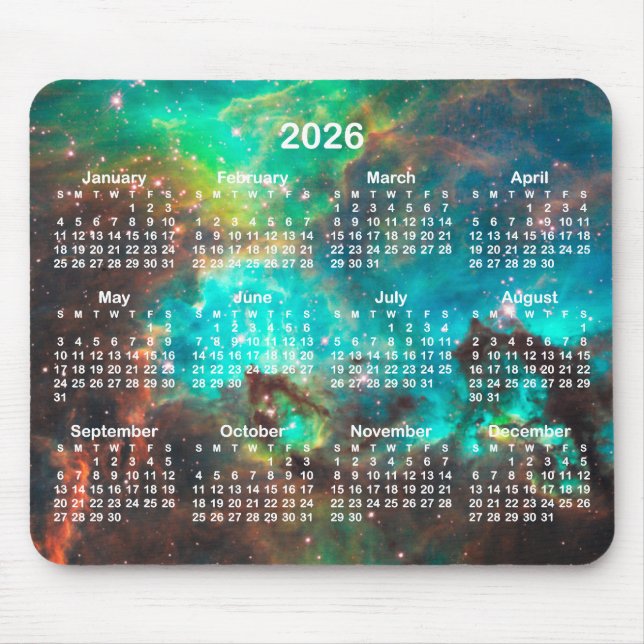 Aqua Green Star Cluster Celestial 2026 Calendar Mousepad (Vorne)
