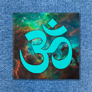 Aqua Green Star Cluster Om Symbol Button