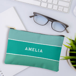 Aqua Green Stripe varsity monogram Zubehörtasche