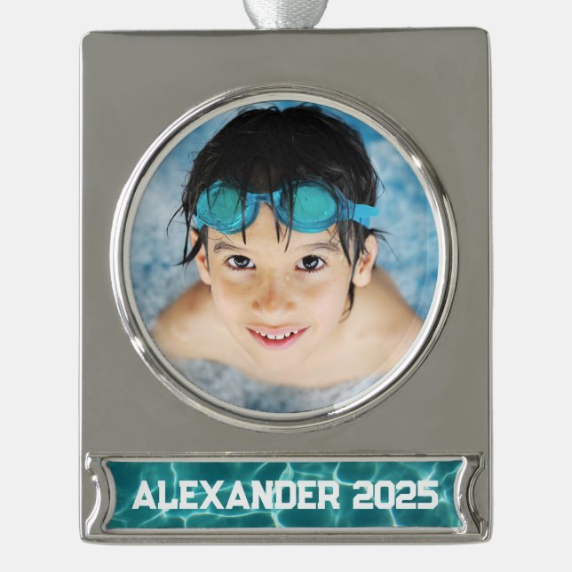 Aqua Green Swimming Pool Foto Banner-Ornament Silber (Vorderseite)