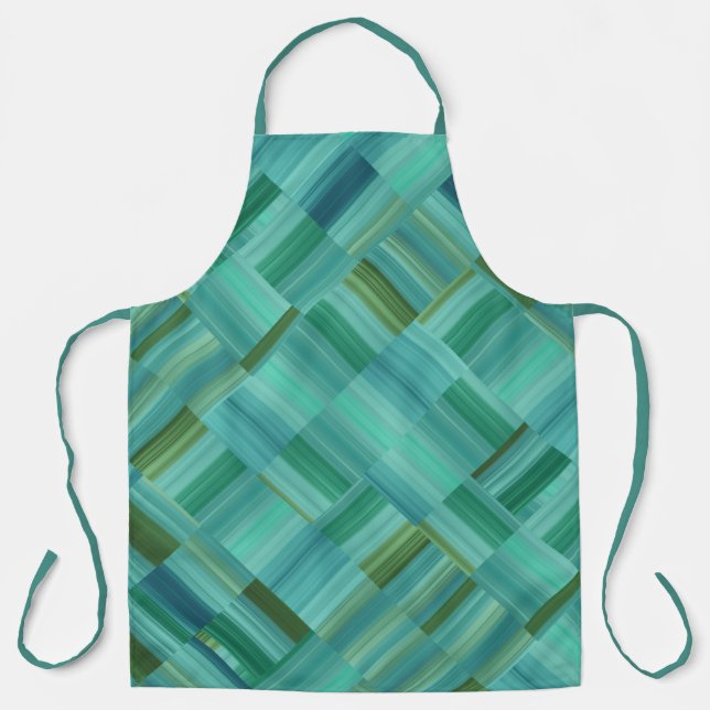 Aqua Green und Blue Blocks Krawatte Schürze (Vorderseite)