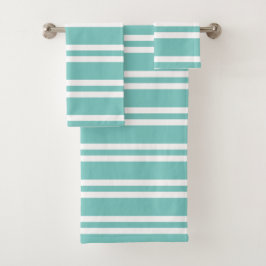 Aqua Green und White Stripes Badhandtuch Set