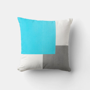 Aqua Grey White Geometric Block Kissen