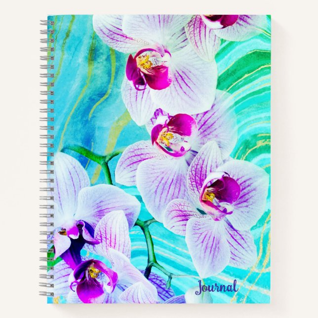 Aqua Grün Lila Blumen Geode Name Journal Notizbuch (Vorderseite)