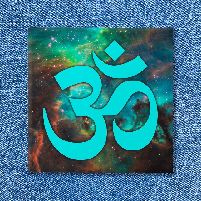 Aqua Grün Sternenhaufen Om Symbol Button (Aqua Green Star Cluster Om Symbol Button)