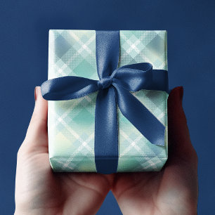 Aqua Grün Tartan Karomuster mit individuellem Mono Geschenkpapier
