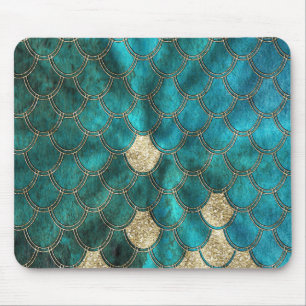 Aqua grünes Mermaidscales mit GoldGlitter Mousepad