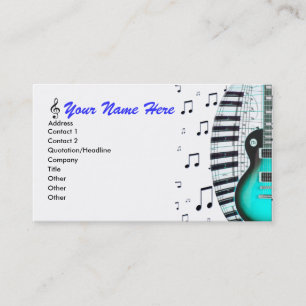 Aqua Guitar Piano Keyboard & Notes Business Card Visitenkarte