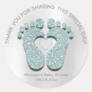 Aqua Heart Feet Baby Shower Gefallen Geschenk Dank Runder Aufkleber
