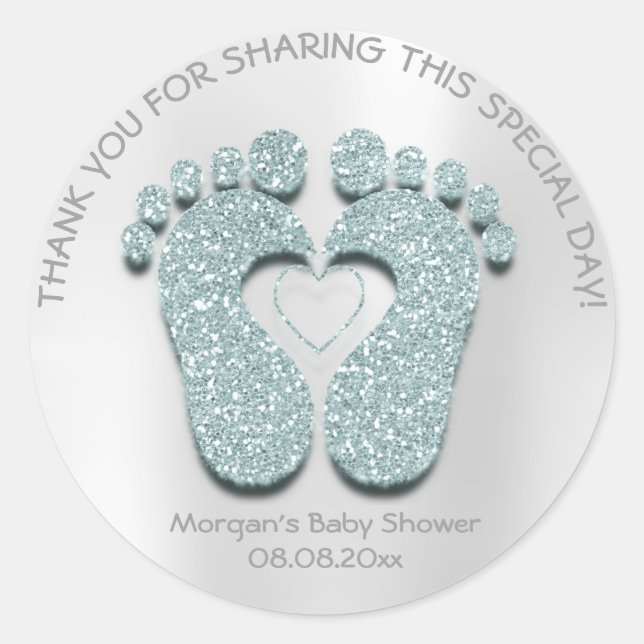 Aqua Heart Feet Baby Shower Gefallen Geschenk Dank Runder Aufkleber (Vorderseite)