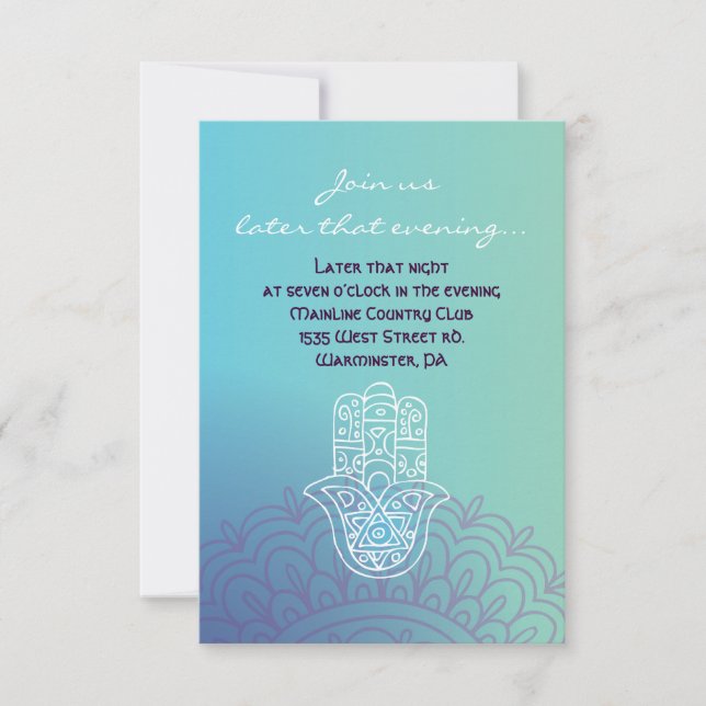 Aqua HEMSA HAND GOD Bat Mitzvah Party Card Einladung (Vorderseite)