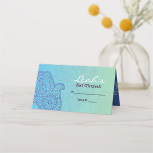 Aqua HEMSA HAND GOD Bat Mitzvah Sitzkarte Platzkarte