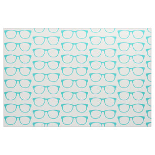 Aqua Hipster Geek Glasses Fabric Stoff