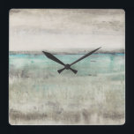 Aqua Horizon Quadratische Wanduhr<br><div class="desc">Aqua Horizon II von Tim Oole. Design,  das den Blick auf den Horizont anregt,  mit aquamariner und beigefarbener Färbung.</div>