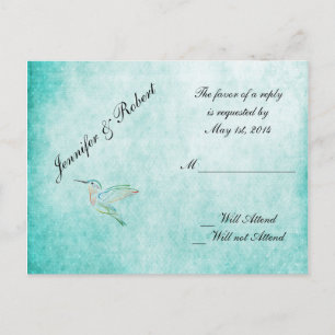 Aqua Hummingbird Watercolor Wedding RSVP Einladungspostkarte