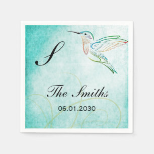 Aqua Hummingbird Watercolor Wedding Serviette