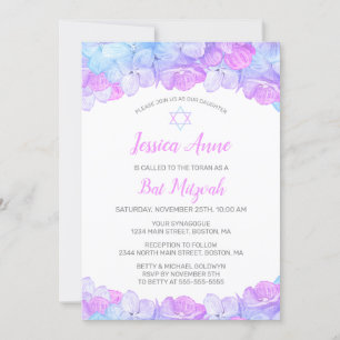 Aqua Hydrangea Floral Watercolor Bat Mitzvah Einladung