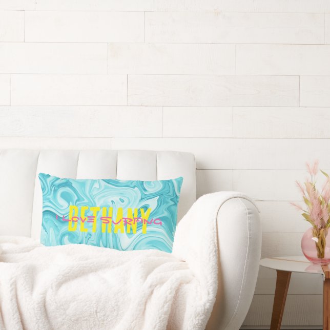 Aqua I LIEBE SURFNAME Water Ocean Beach Fun Lendenkissen (Liege)