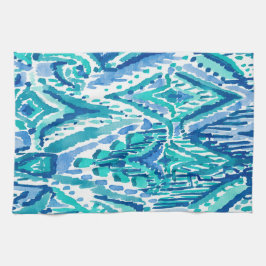 Aqua Ikat Fransen-Stammes- Aquarell Handtuch