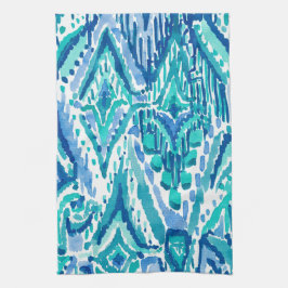 Aqua Ikat Fransen-Stammes- Aquarell Handtuch