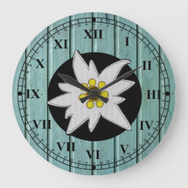 Aqua Imitats Wood & Edelweiss Große Wanduhr