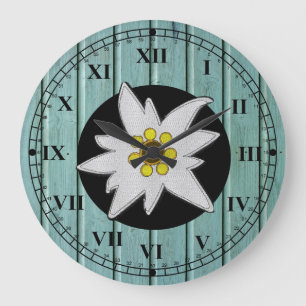 Aqua Imitats Wood & Edelweiss Große Wanduhr