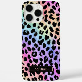 Aqua Iridescent Leopard Print Monogrammed iPhone 16 Pro Max Hülle