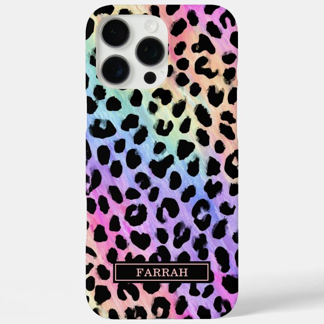 Aqua Iridescent Leopard Print Monogrammed Case-Mate iPhone Hülle (Rückseite)
