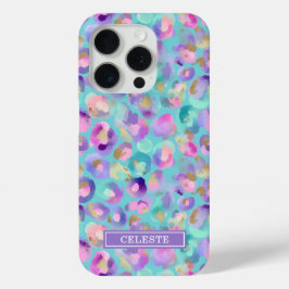 Aqua Iridescent Leopard Print Monogrammed Case-Mate iPhone Hülle