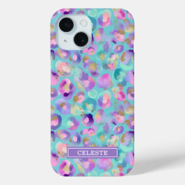 Aqua Iridescent Leopard Print Monogrammed Case-Mate iPhone Hülle