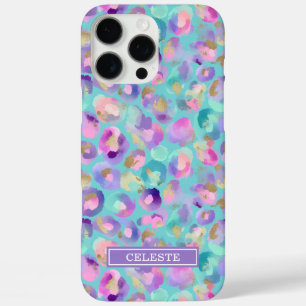 Aqua-Iris-Leopardendruck mit Monogramm iPhone 16 Pro Max Hülle